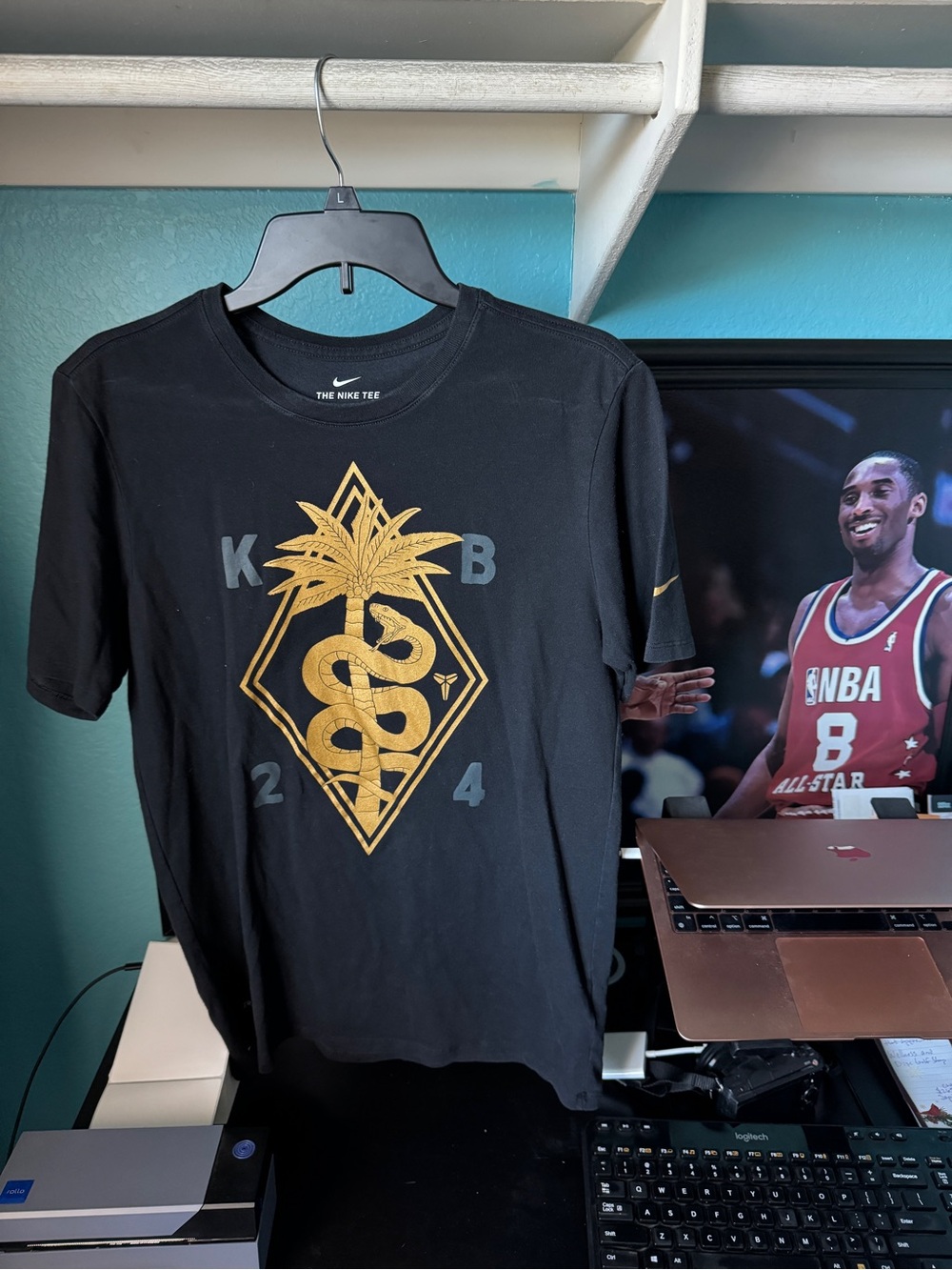 Nike Black Tee with Gold Snake & Palm Graphic